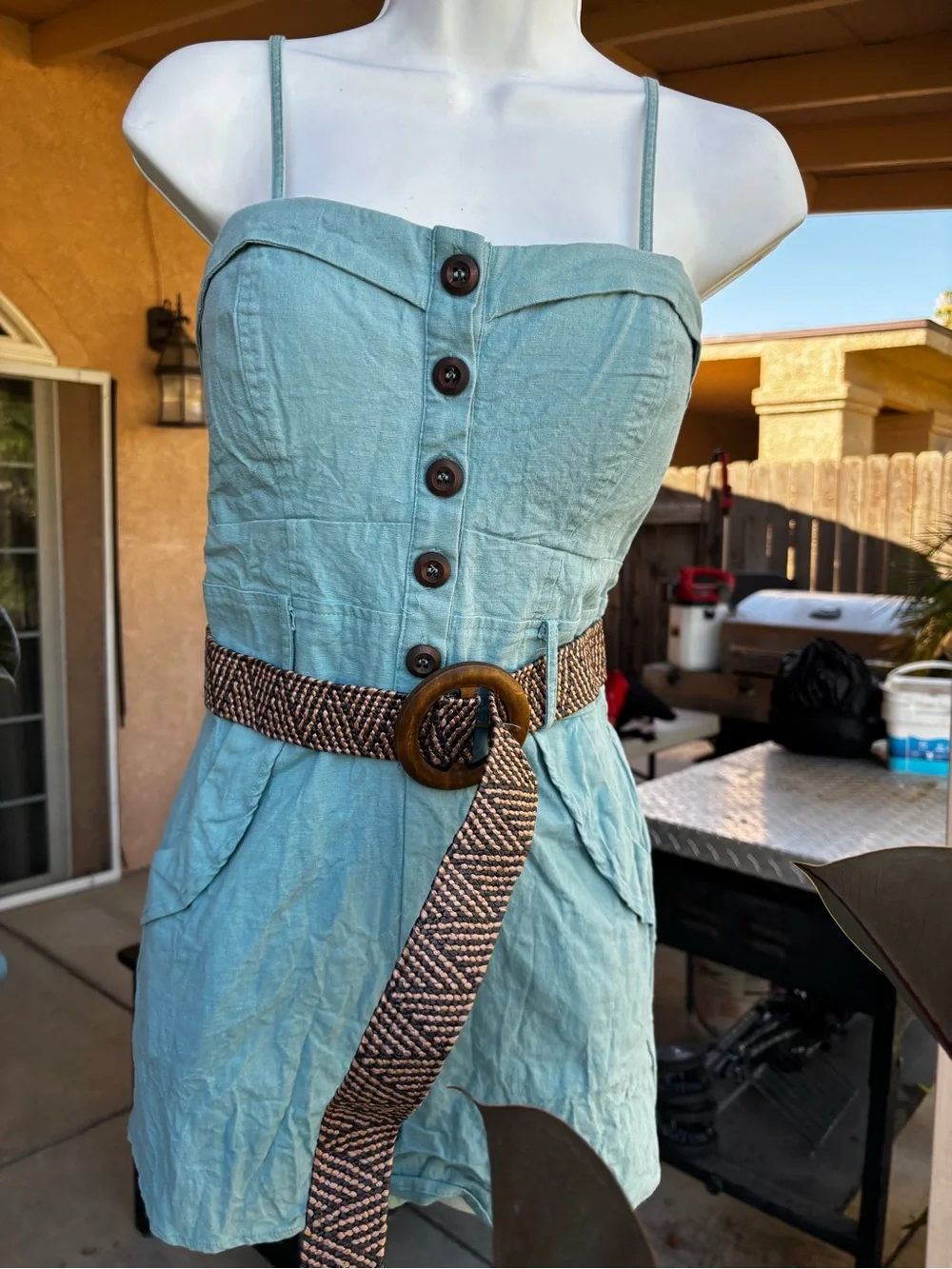 Chocolate Teal Smocked Waist Linen-Blend Top - Picture 4 of 9